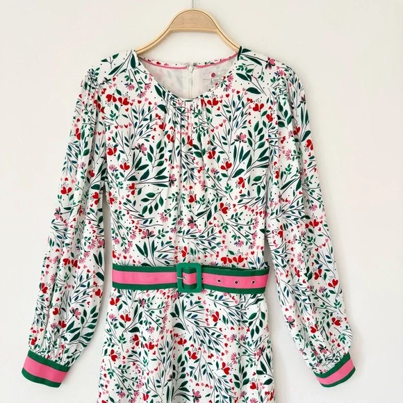 Boden Victoria Midi Dress in Floral Garden Party, Contrasting Belt Size 10 - Picture 3 of 16